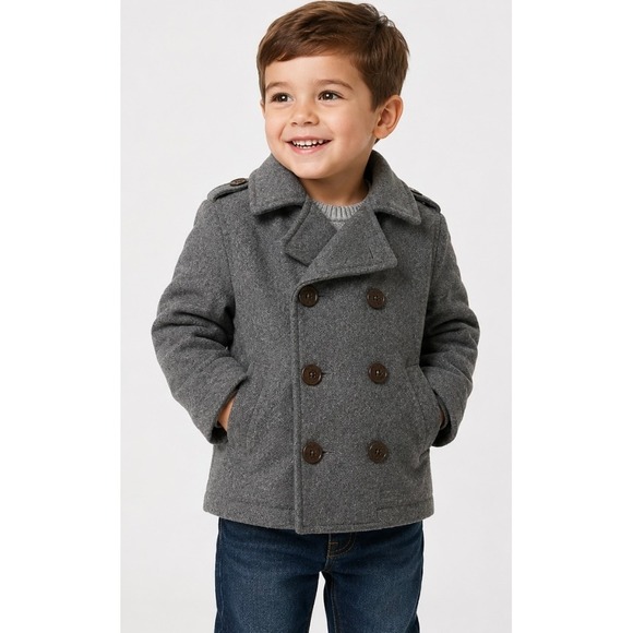 GAP Other - BabyGap Toddler Boys Gray Wool Blend Pea Coat Plaid Lined Jacket 4 Years